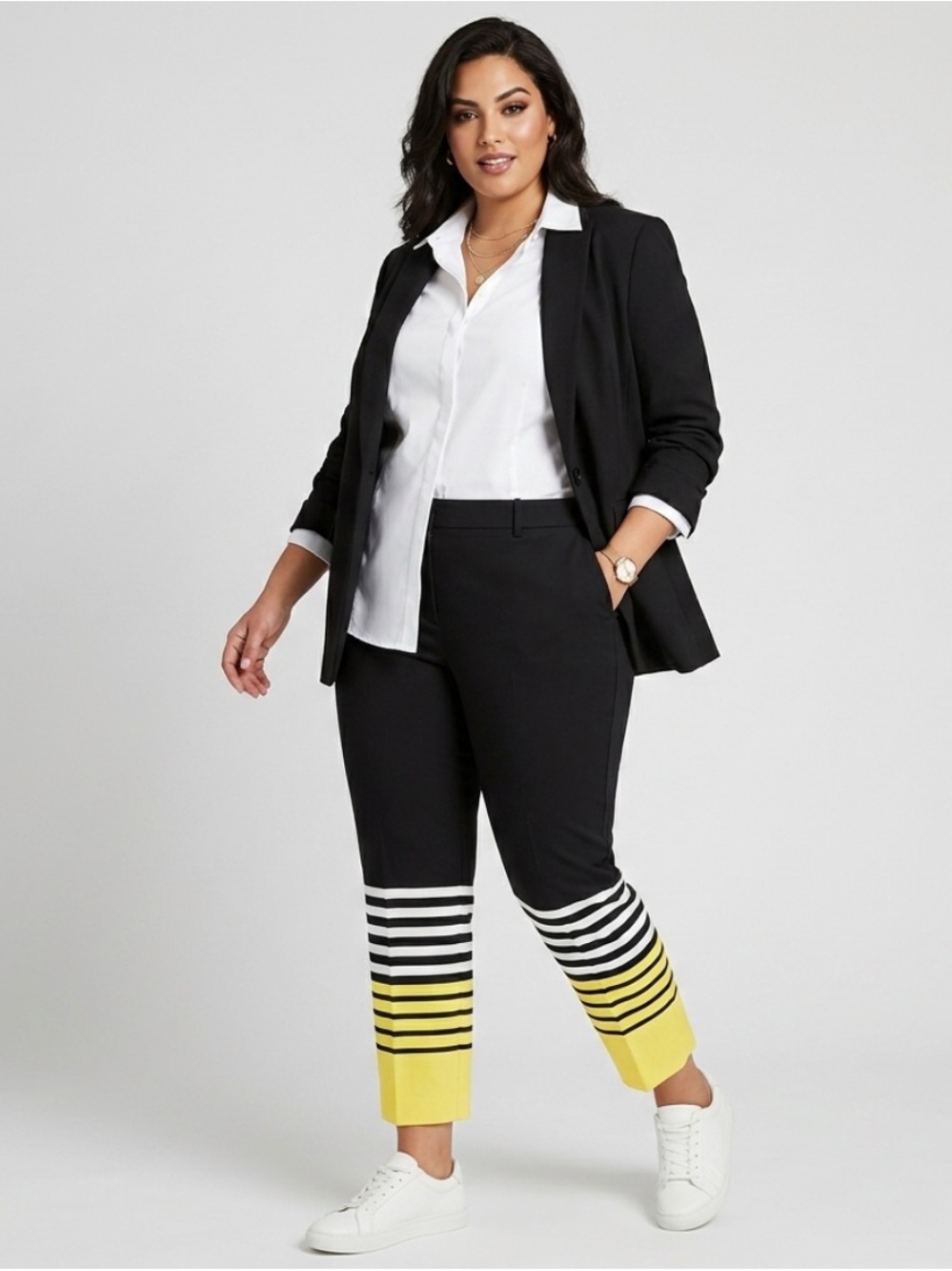 NWT New York & Company Slim Ankle Crop Pants Black Yellow White Stretch Size 18